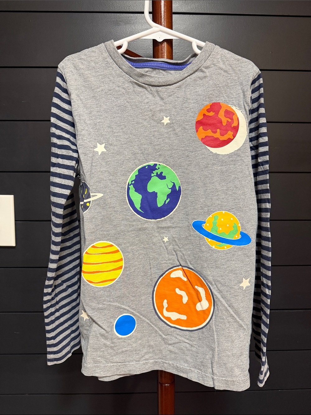 Mini Boden Gray Long Sleeve Tee with Multicolor Planet Prints